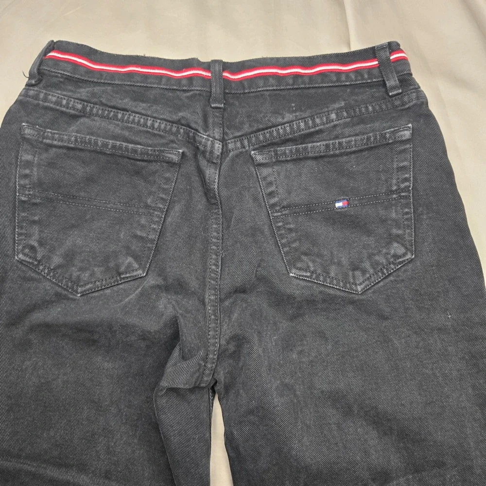 Tommy Hilfiger Jeans Womens Black Straight Leg Striped Waistband Denim High Rise